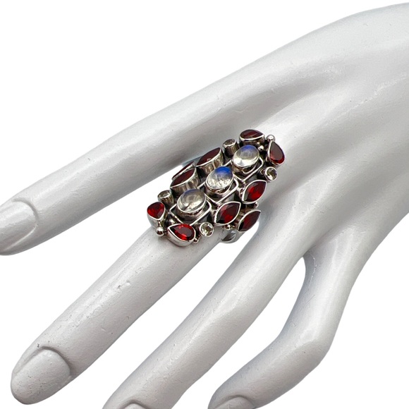 🌟NICKY BUTLER 925 Sterling Silver Moonstone Garnet Statement Ring Size 7… - Picture 9 of 16